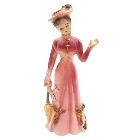 Vintage Japan‎ Victorian Lady w/Flower Basket Porcelain Figurine Kelvin Statue - Picture 1 of 10